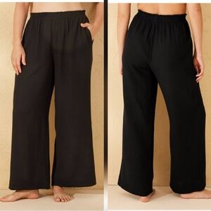 Shade and Shore Black Cotton Gauze Swim Cover Up Pants Textured Elastic Waist